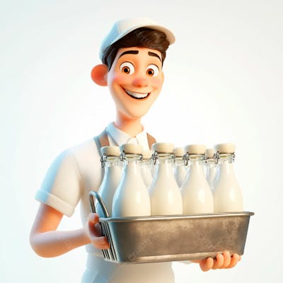 Imagem 3D De Entregador De Leite Fundo Branco