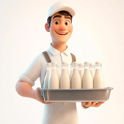 Imagem 3D De Entregador De Leite Fundo Branco