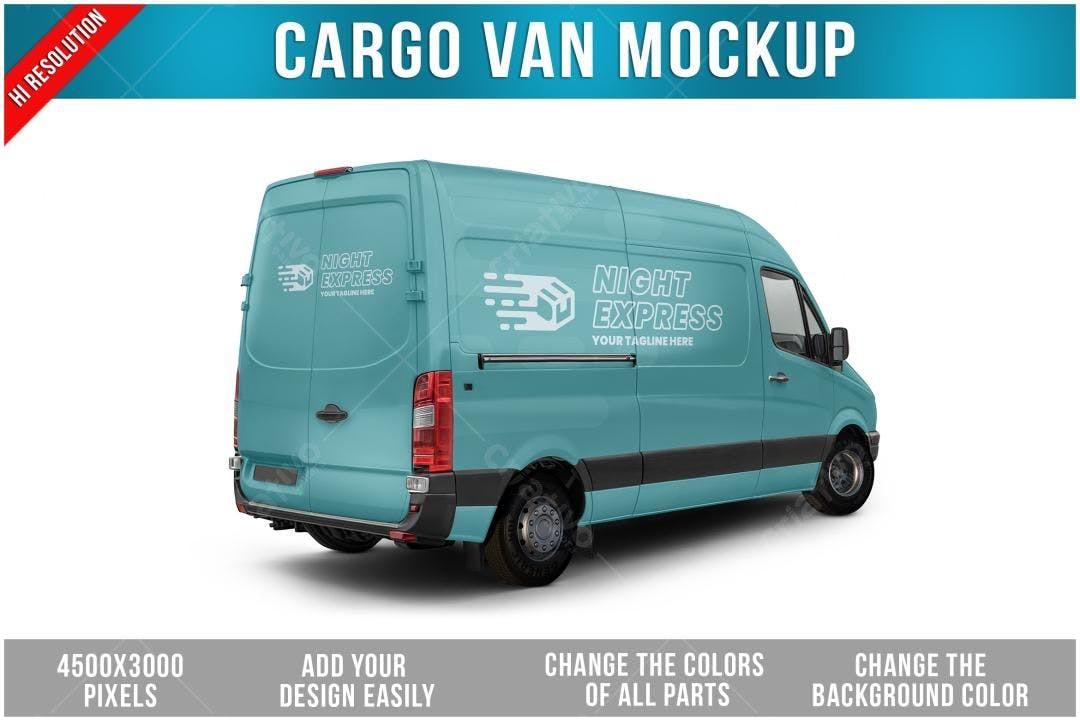 Mockup Realista de Van de Carga Azul