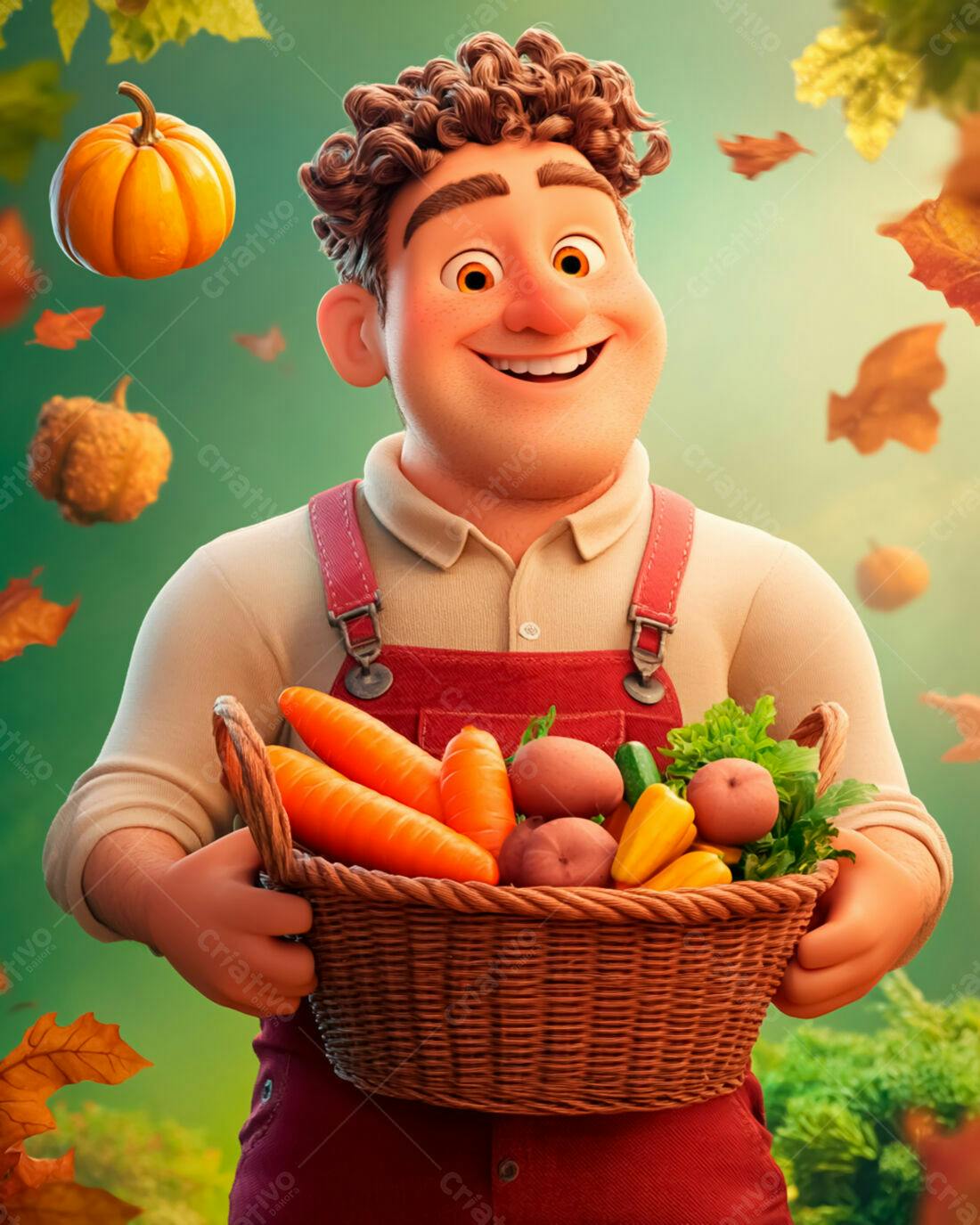 Fazendeiro feliz com cesta de legumes no outono