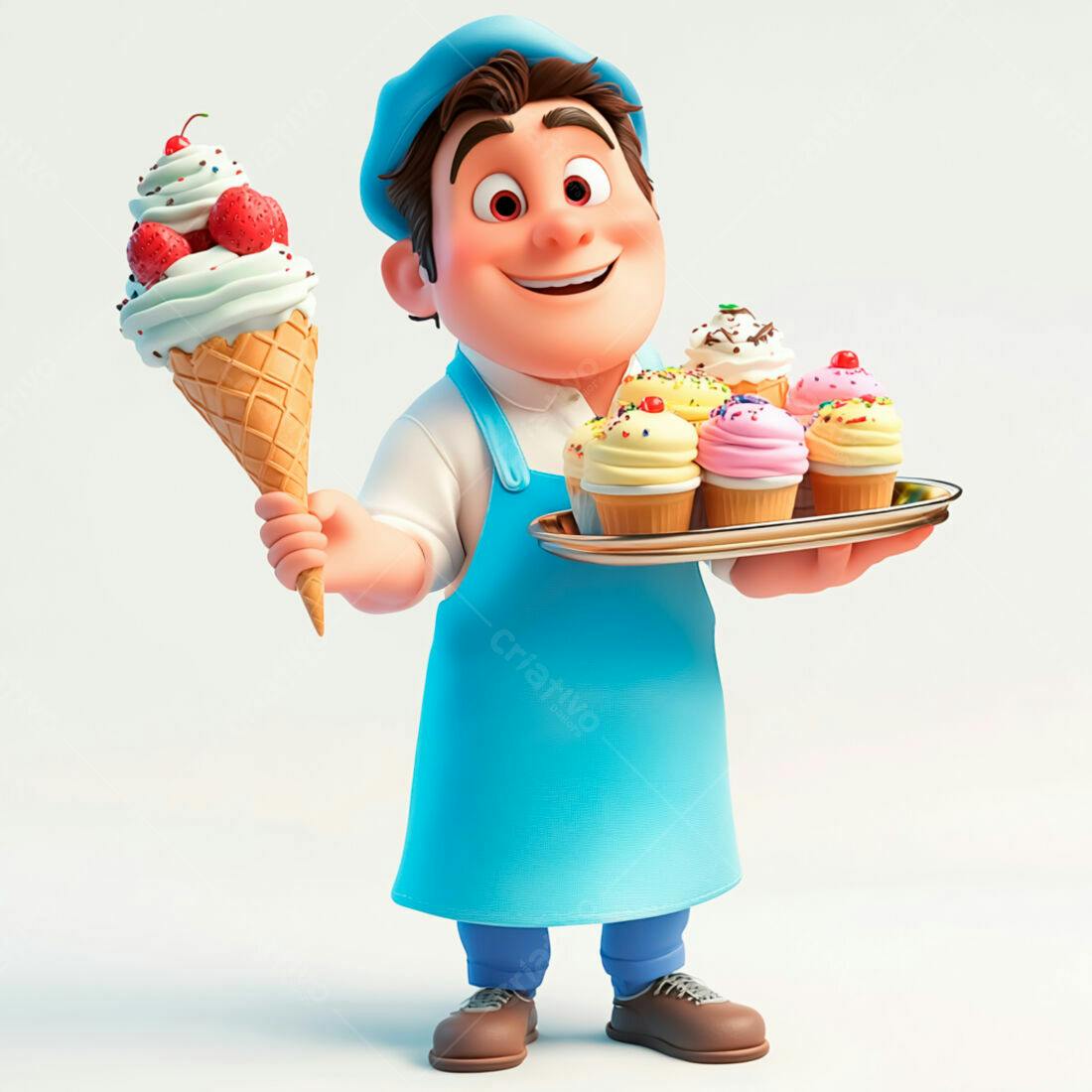 Doceiro com sorvete e cupcakes