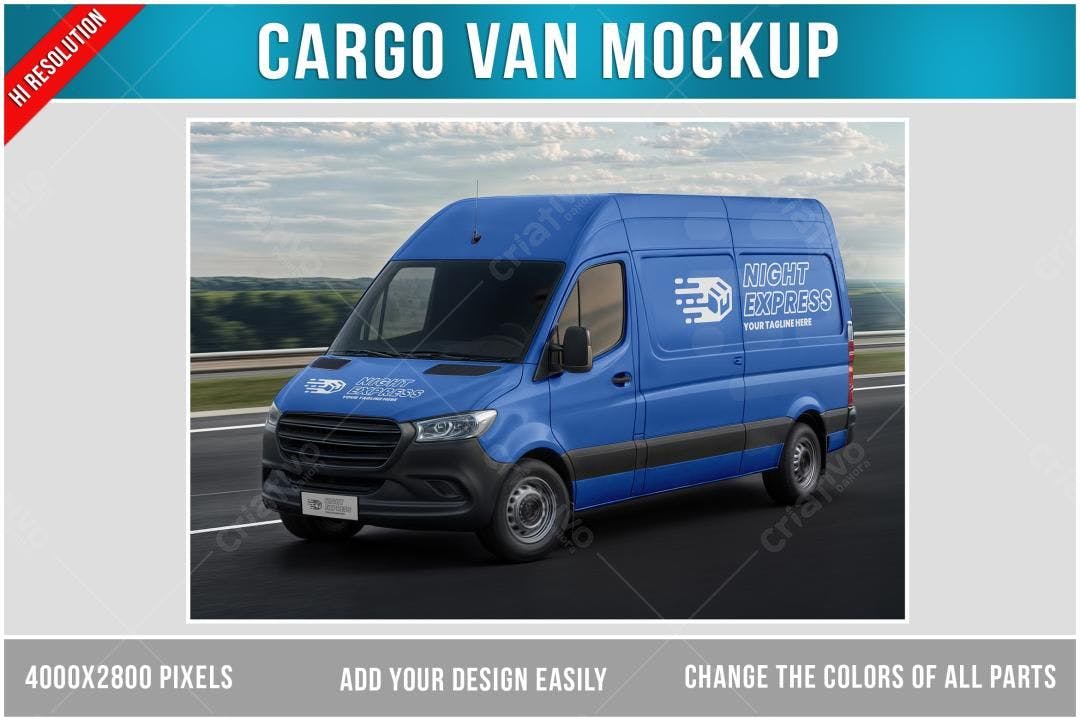 Mockup de Van de Carga Azul Realista em Alta Resolução