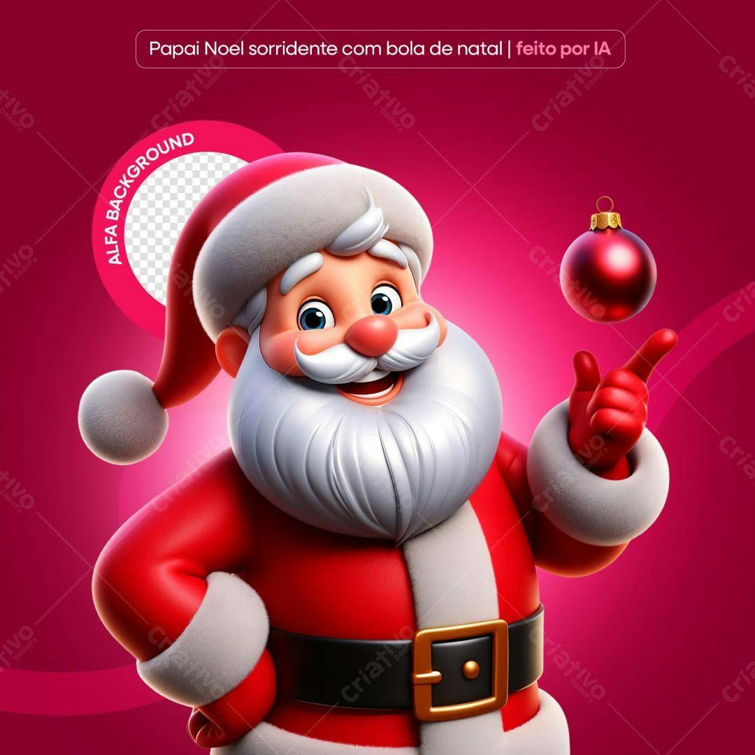 Papai Noel alegre com bola natalina