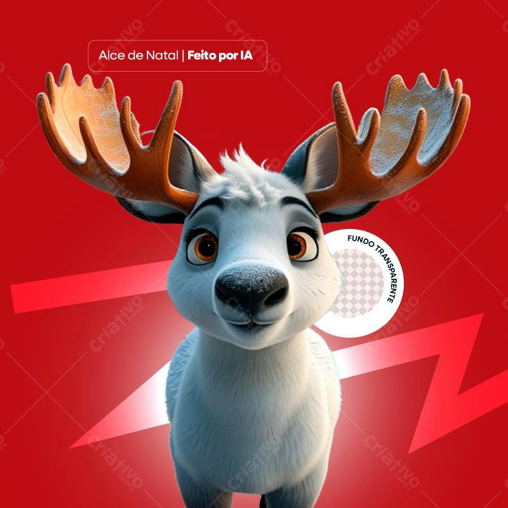 Alce de Natal fofo em fundo vermelho