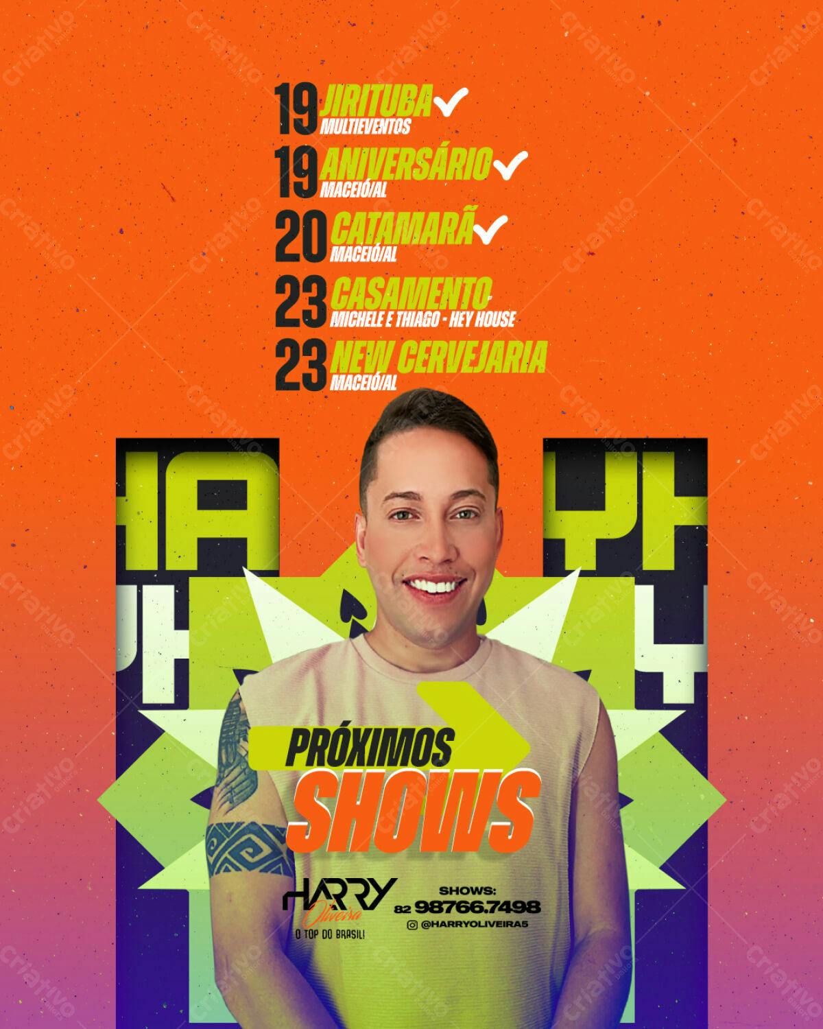 Flyer para Shows do Cantor Harry Oliveira PSD Editável