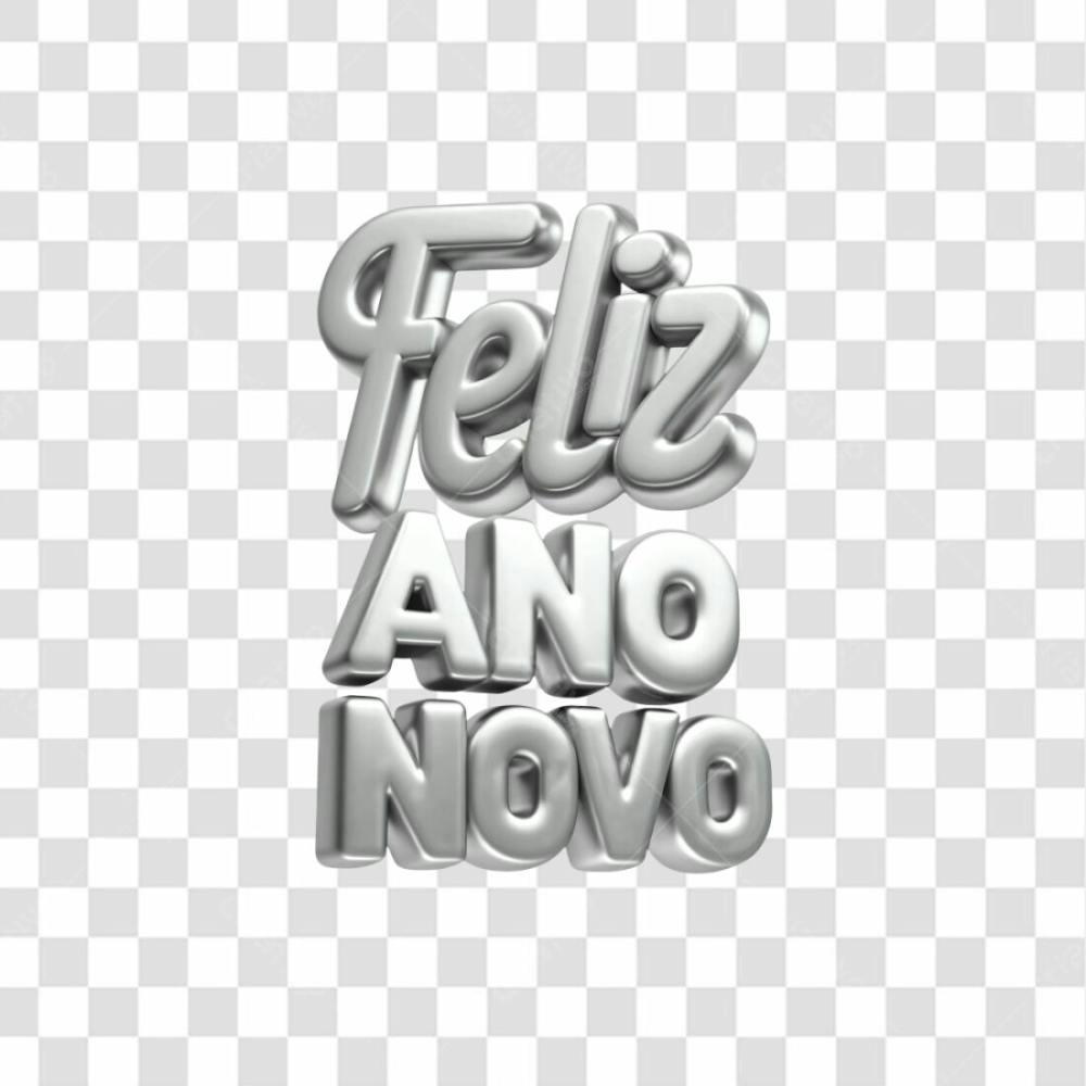 Feliz Ano Novo Letras Prateadas Elemento 3D Para Composição Png Ia