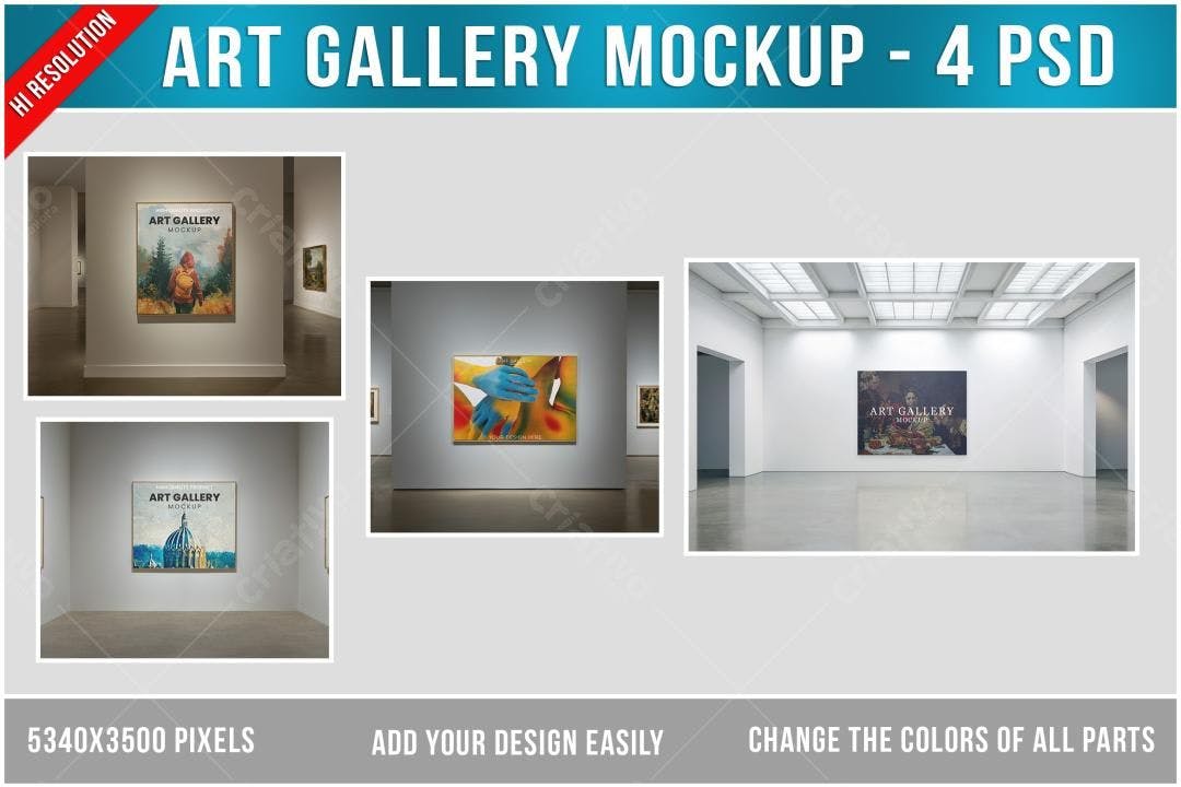 Mockup Realista de Galeria de Arte com Molduras