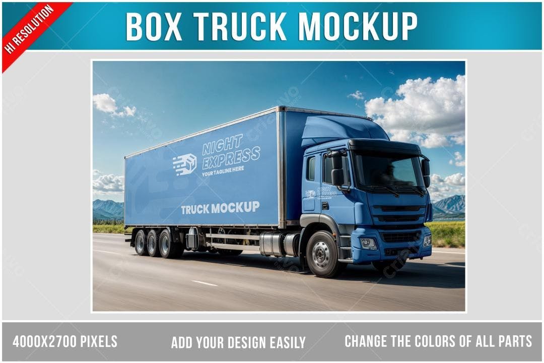 Mockup Caminhão de Carga Azul - Design Realista