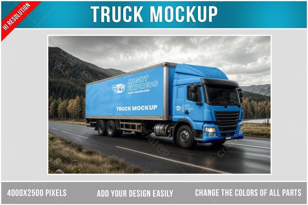 Mockup de Caminhão Azul para Transporte - Design Realista