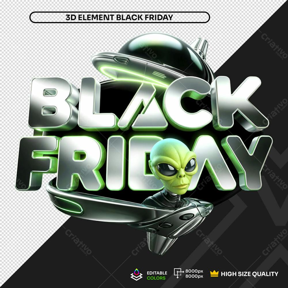 Selo Black Friday Alien Elemento Composição 3D Psd