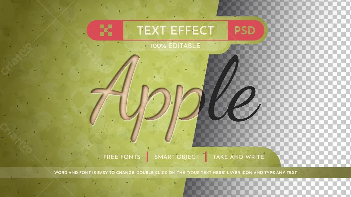 Efeito de Texto Maçã Verde PSD Editável