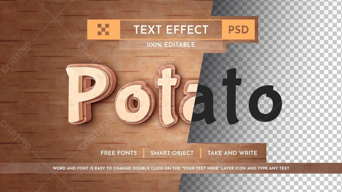 Efeito de Texto em Madeira para Marca de Batata PSD Editável