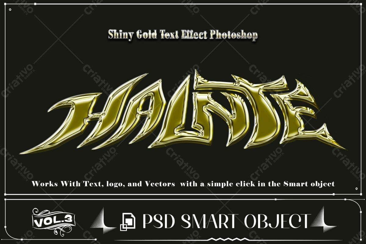 Efeito de Texto Dourado Brilhante PSD Editável