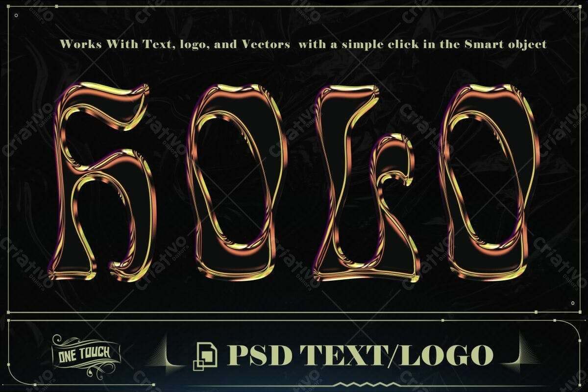 Modelo de Texto/Logo com Efeito Metálico Dourado PSD Editável