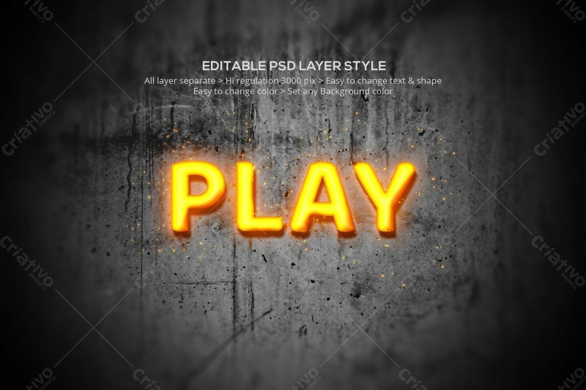 Texto Neon "PLAY" PSD Editável