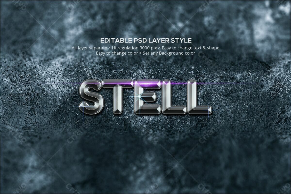 Estilo de Texto Metálico PSD Editável