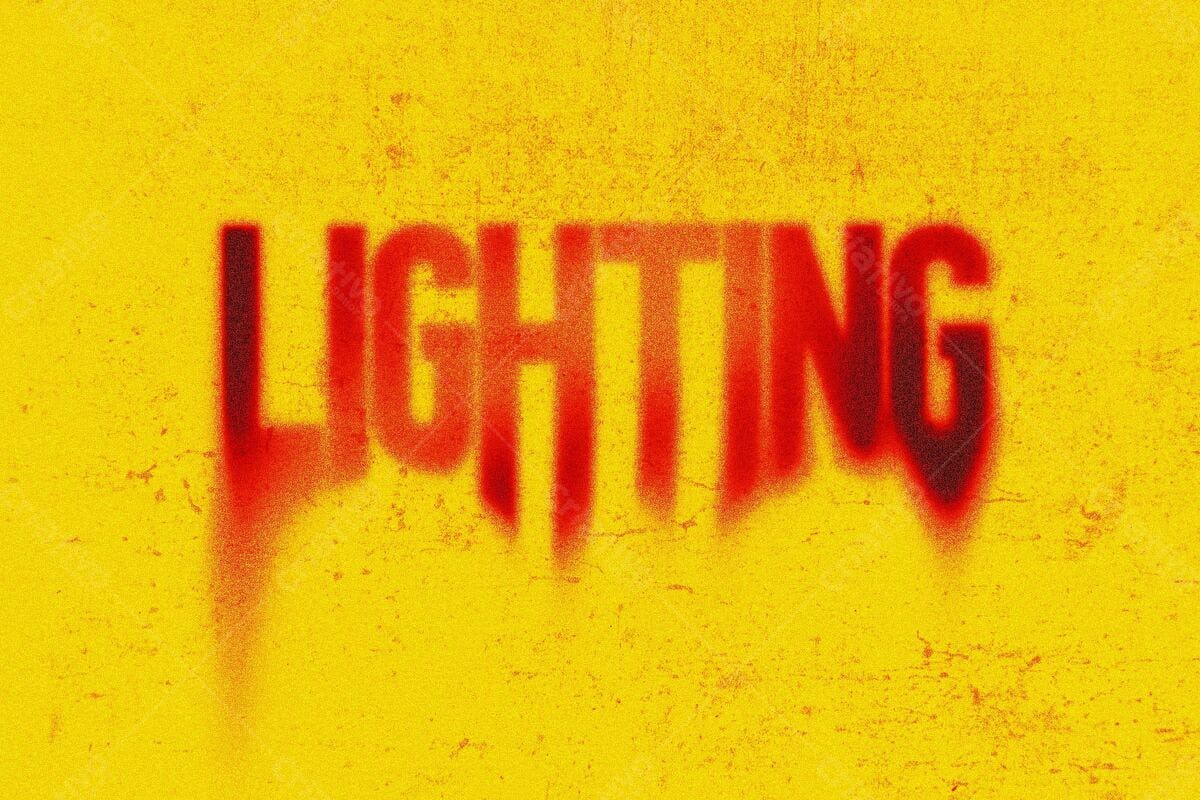 Arte de Parede com a Palavra "Lighting" em Vermelho e Amarelo PSD Editável