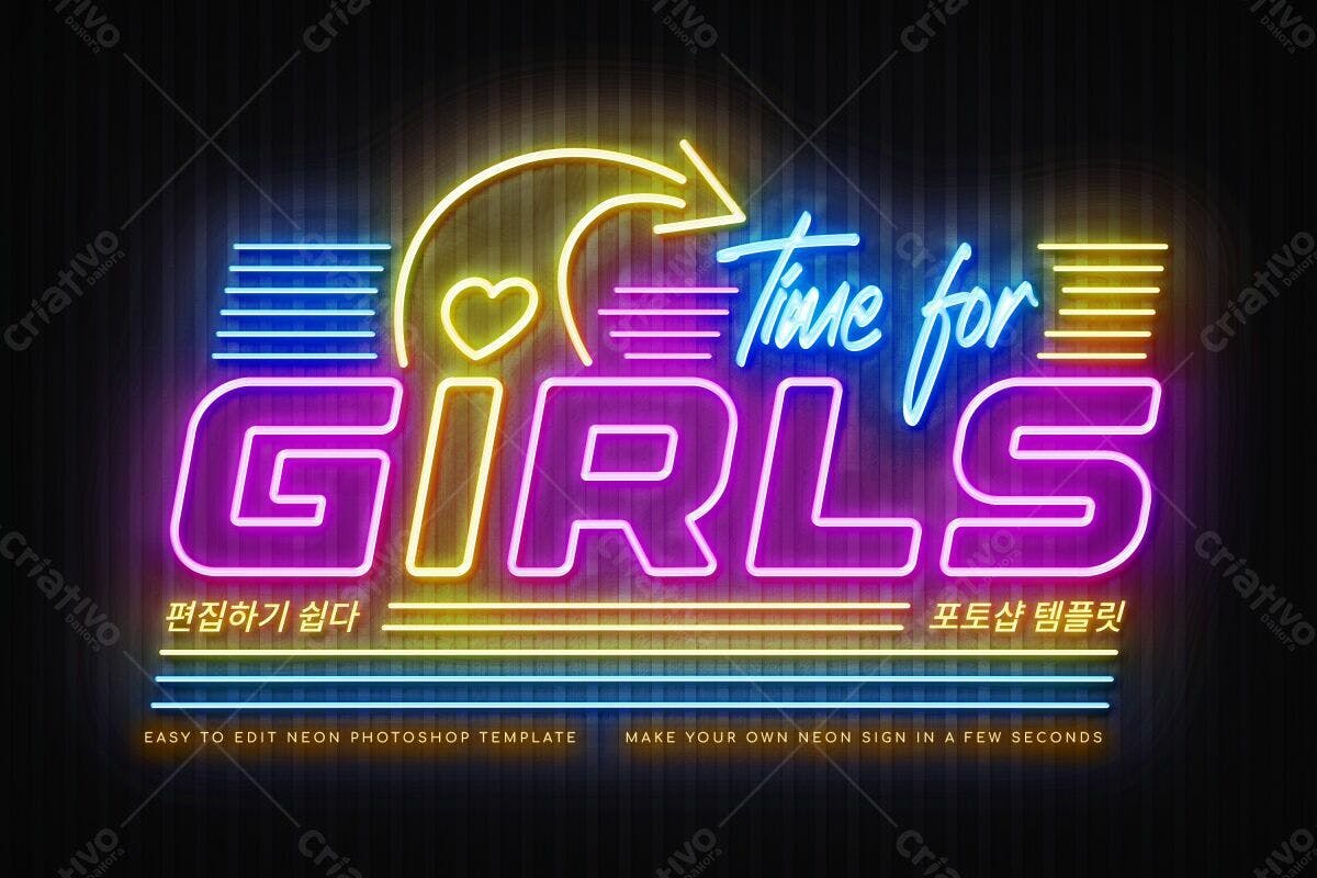 Placa de Neon para Festa de Garotas PSD Editável