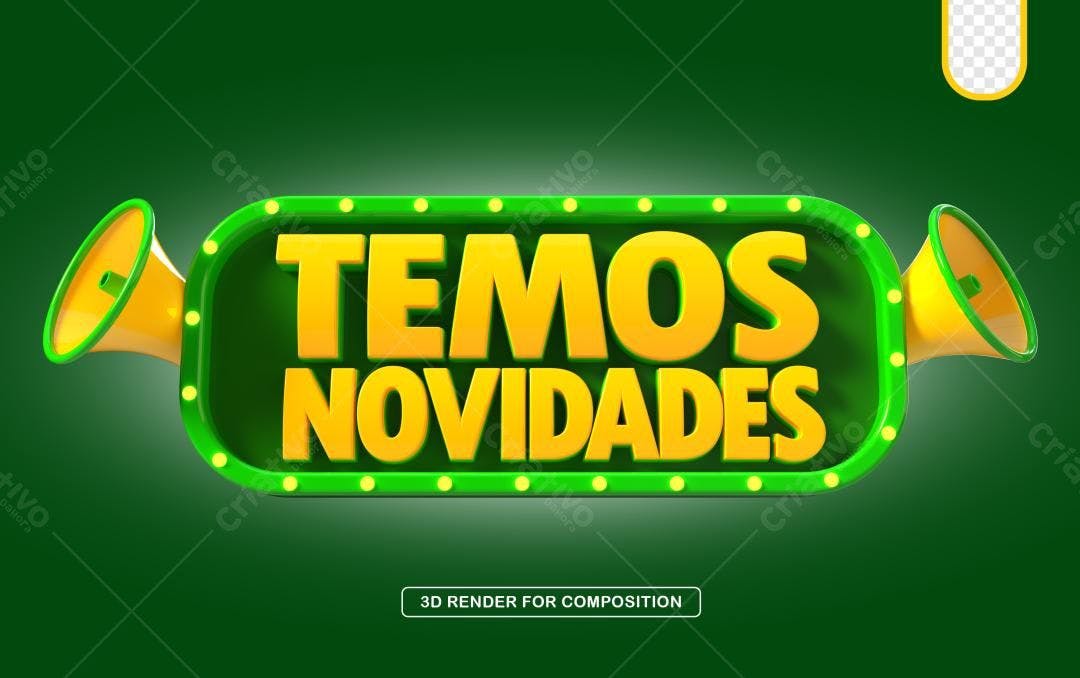 Selo 3D promocional verde e amarelo com megafone