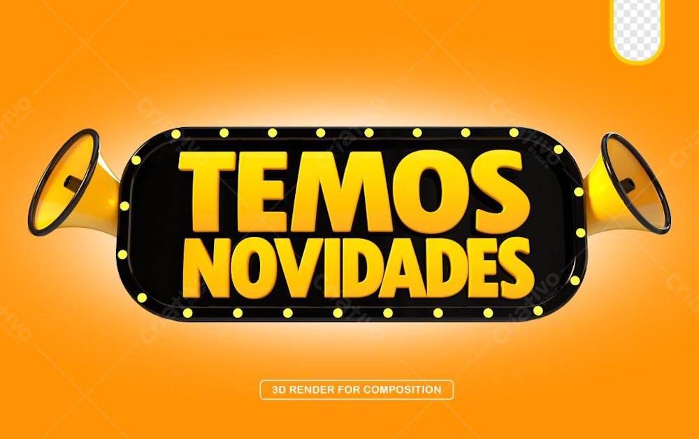Selo 3d PSD Temos Novidades Preto Com Luz