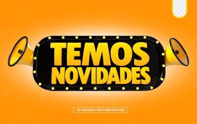 Selo 3d PSD Temos Novidades Preto Com Luz