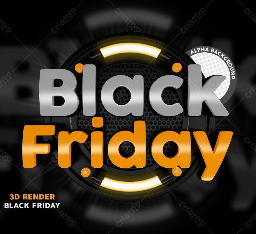 Selo 3D promocional Black Friday laranja e prata