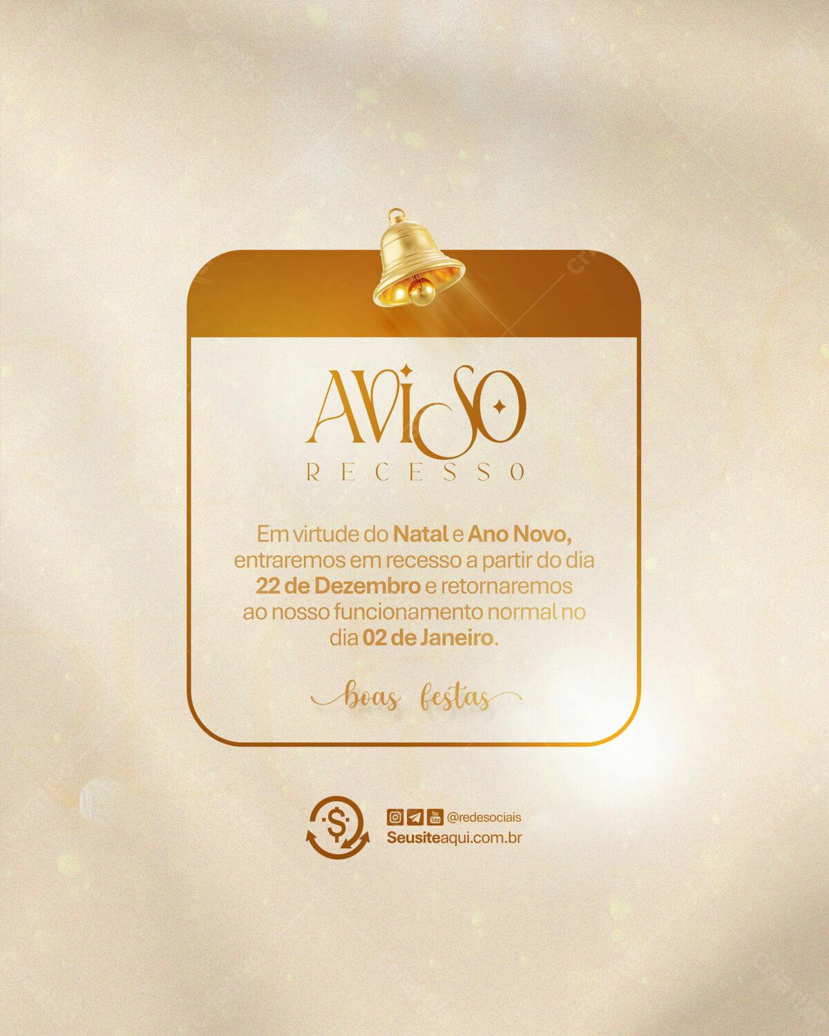 Aviso de Recesso Natal e Ano Novo PSD Editável