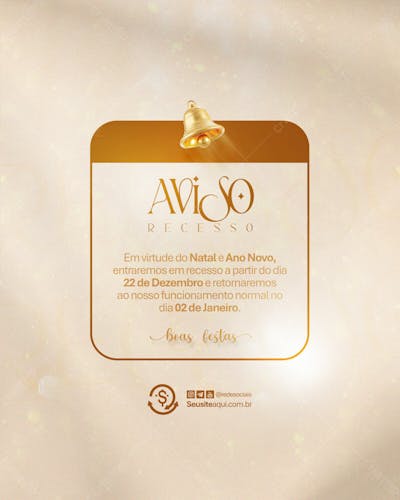 Aviso Informe Horário Comunidado Feliz Natal Ano Novo Social Media Psd Editável
