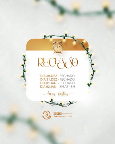 Aviso Informe Horário Comunidado Feliz Natal Ano Novo Social Media Psd Editável