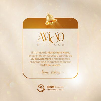 Aviso Informe Horário Comunidado Feliz Natal Ano Novo Social Media Psd Editável