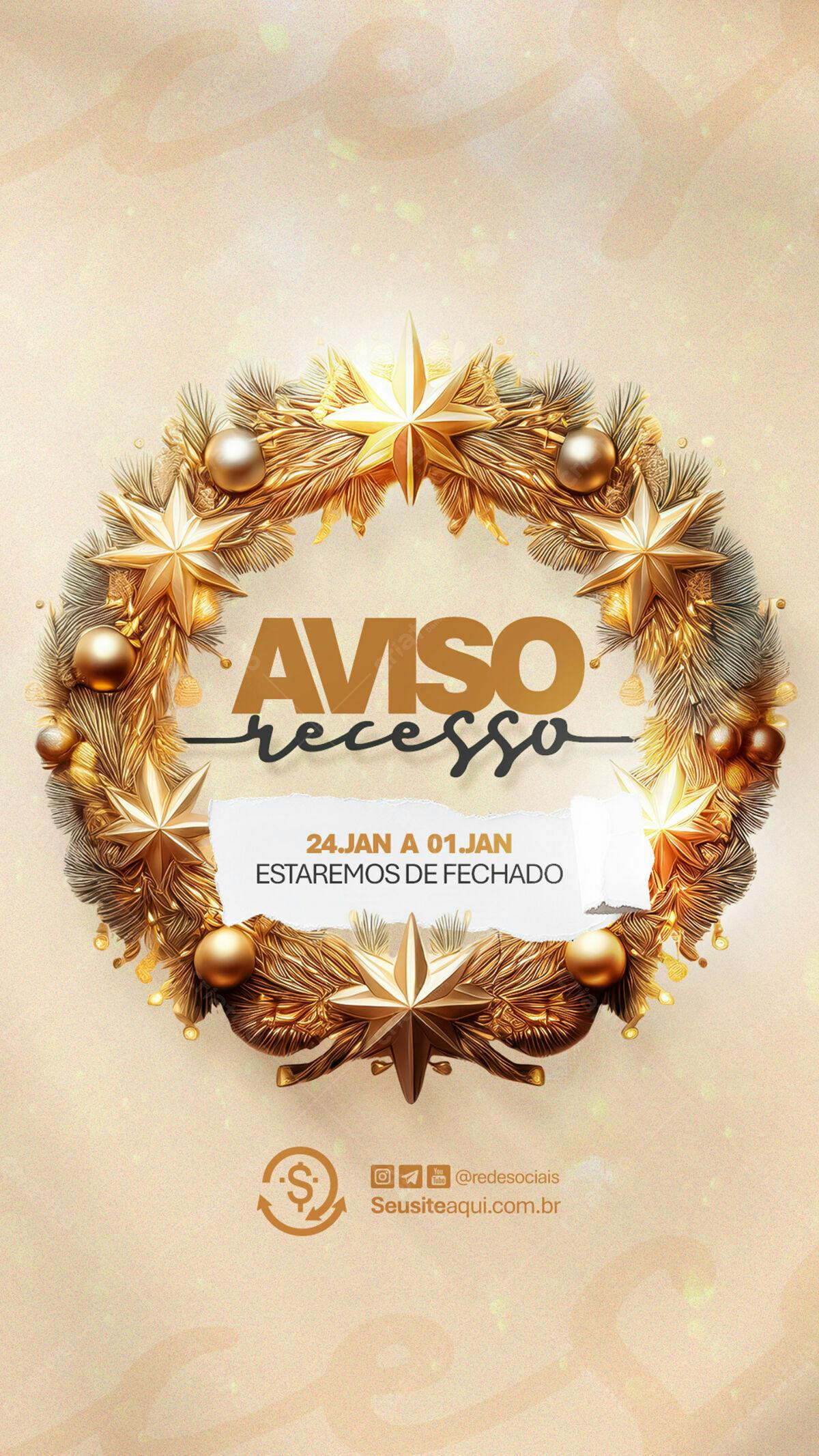 Aviso de Recesso Fim de Ano PSD Editável
