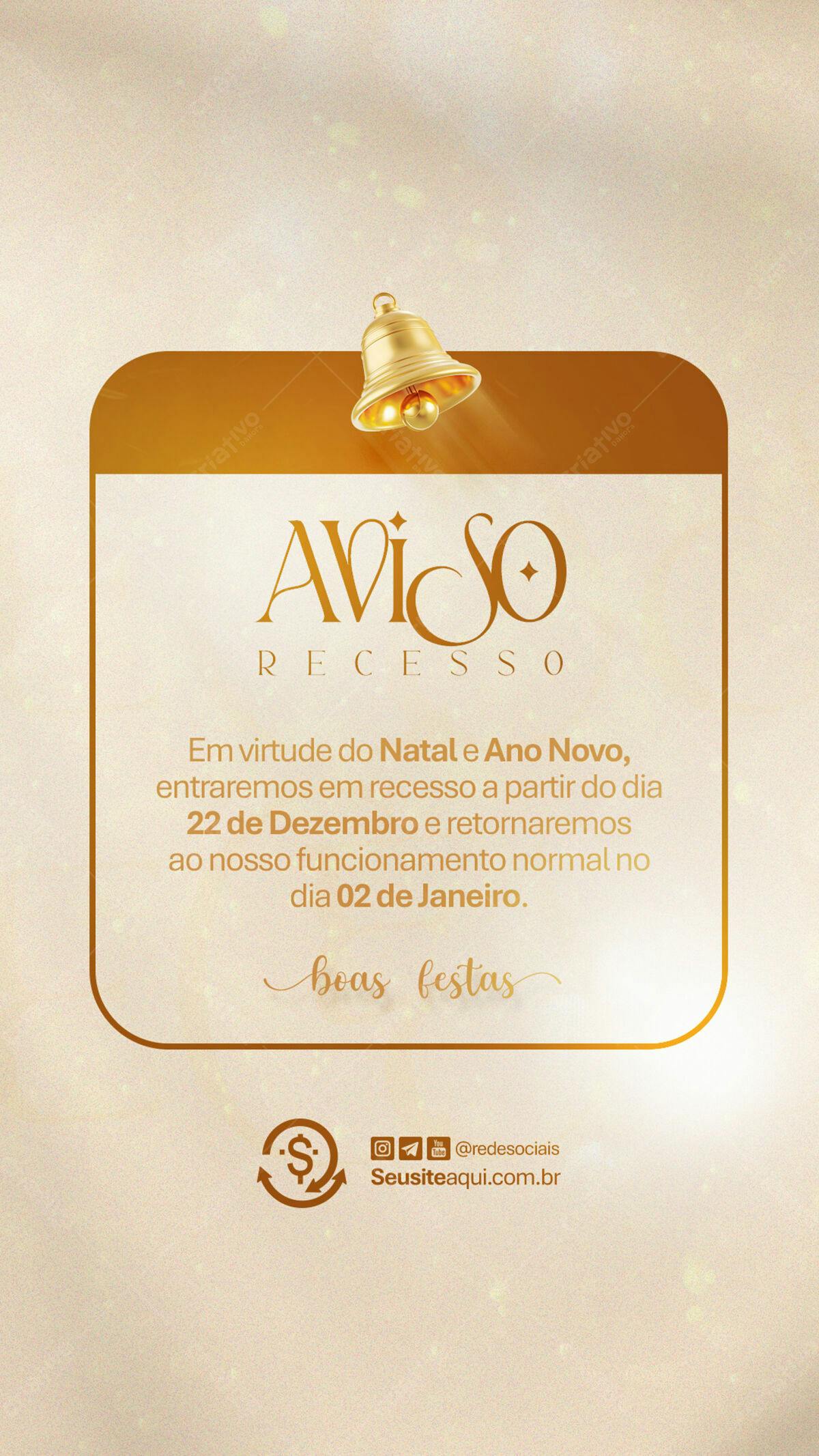 Aviso Recesso Natal Ano Novo PSD Editável