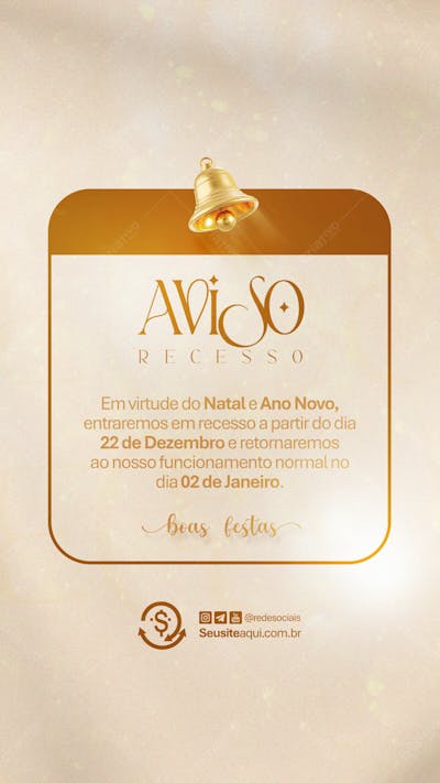 Aviso Informe Horário Comunidado Feliz Natal Ano Novo Social Media Psd Editável