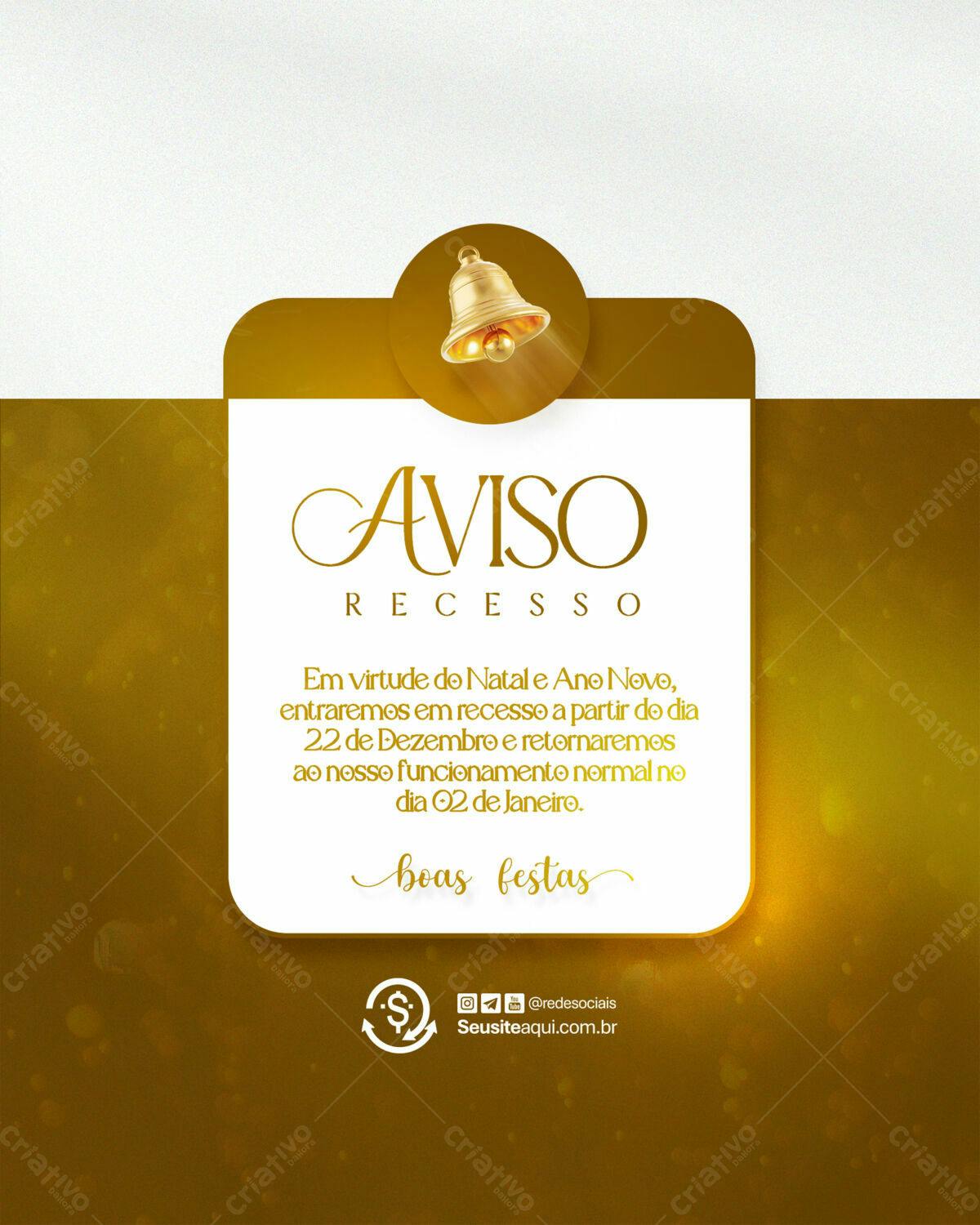 Aviso de Recesso Natal e Ano Novo PSD Editável