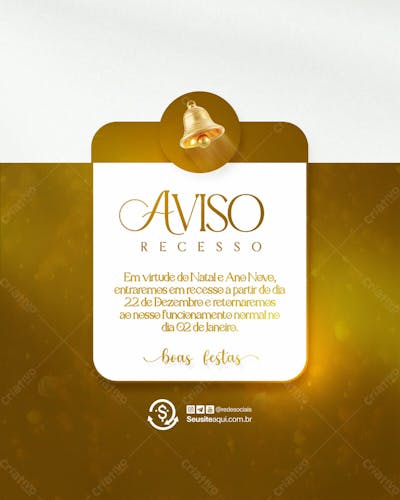 Aviso Informe Horário Comunidado Feliz Natal Ano Novo Social Media Psd Editável