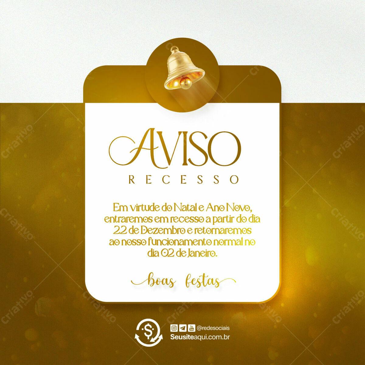Aviso de Recesso Natal e Ano Novo PSD Editável