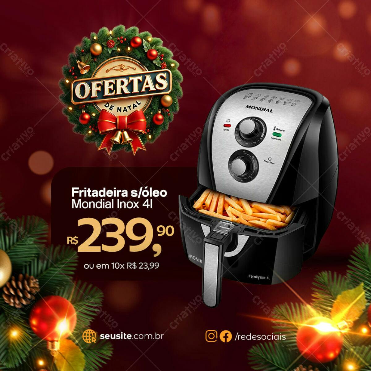 Banner de Natal Fritadeira Mondial PSD Editável