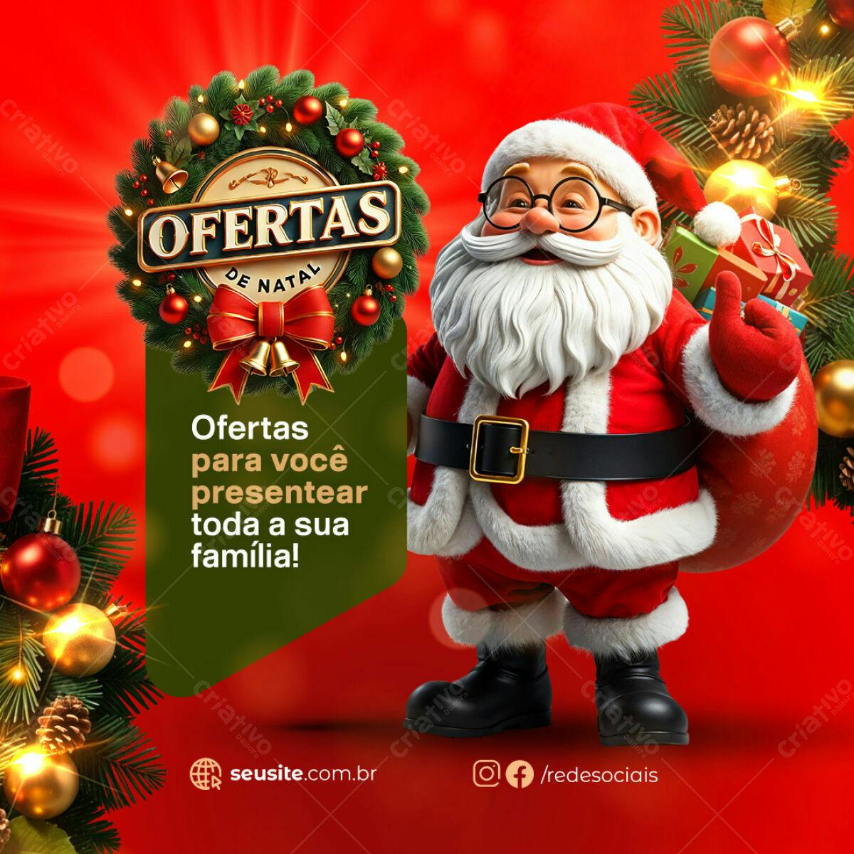 Postagem de Mídias Sociais Natalina PSD Editável