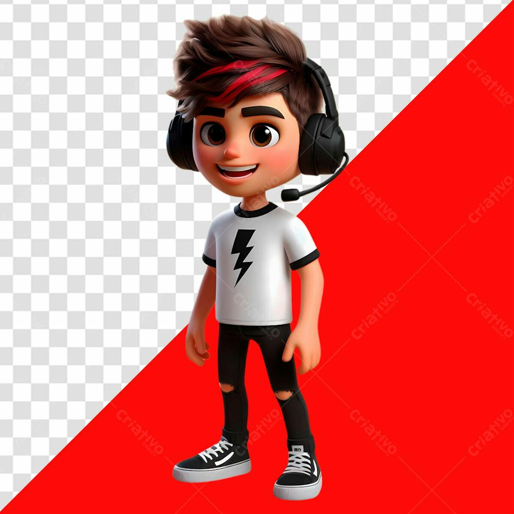 Personagem 3D Menino Gamer Com Headset Gamer