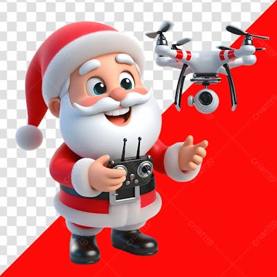 Personagem 3D Papai Noel Pilotando Um Drone