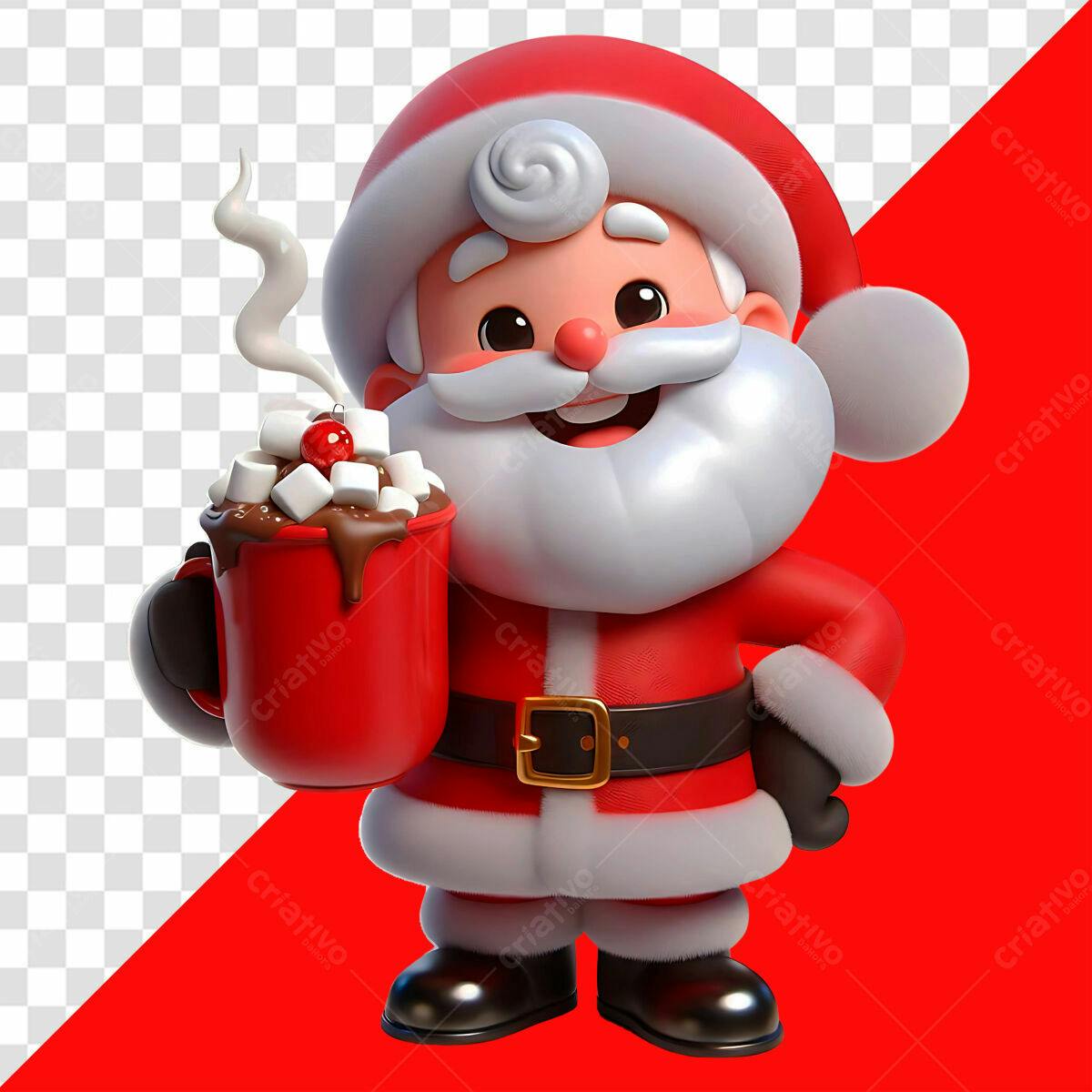 Ilustração Natalina Papai Noel com Chocolate Quente PSD Editável