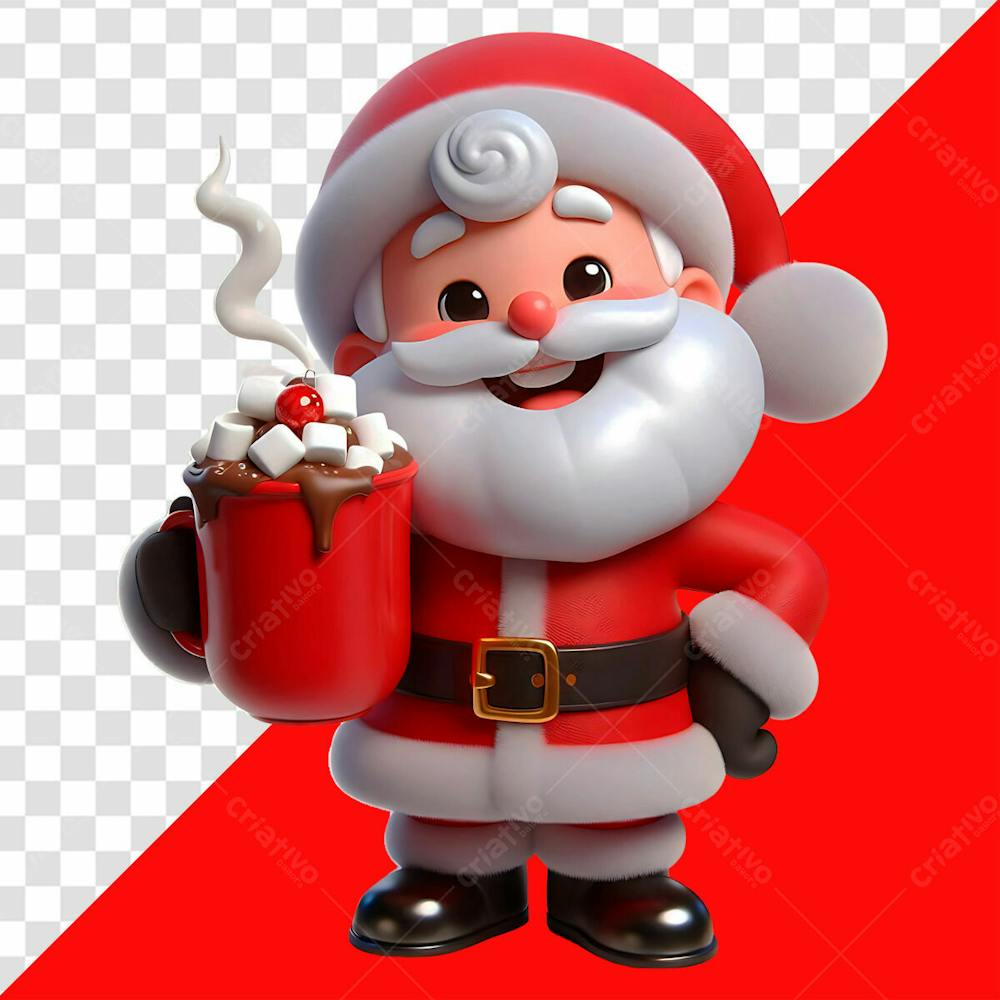 Personagem 3D Papai Noel Segurando Uma Caneca De Chocolate Quente Para O Natal