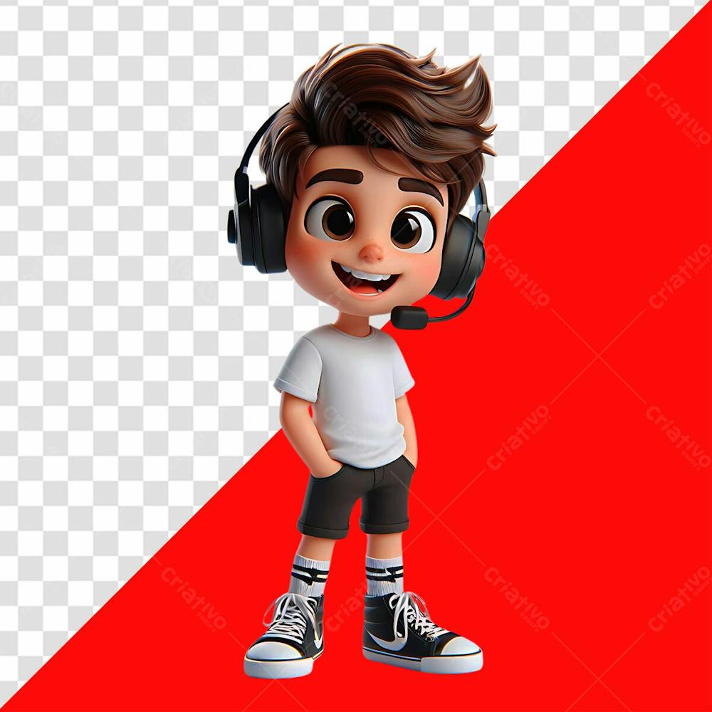 Personagem 3D Menino Gamer Com Headset Gamer