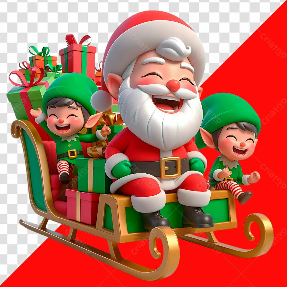 Personagem 3D Papai Noel Andando De Trenó Para O Natal