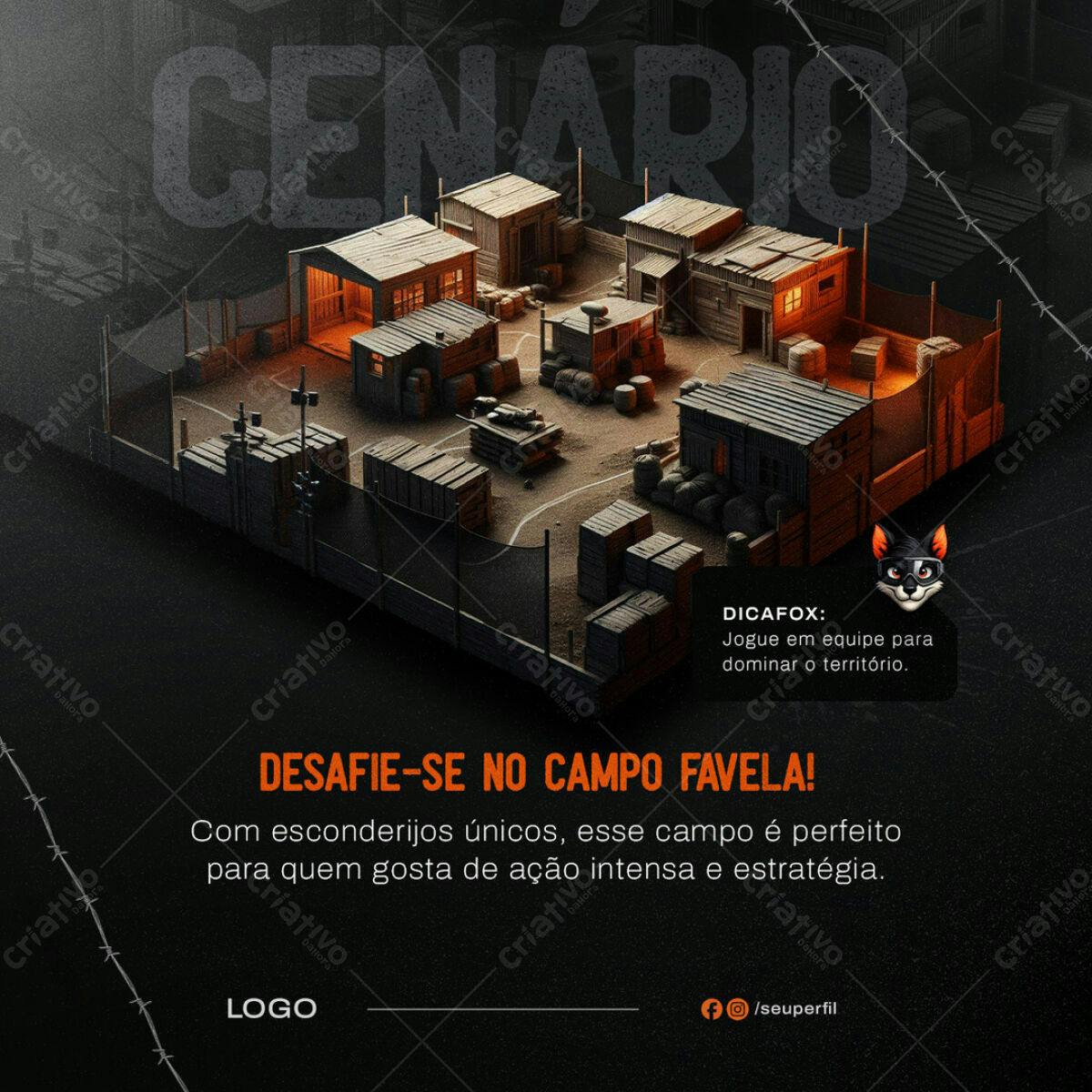 PSD Cenário de Campo de Favela para Jogos de Ação