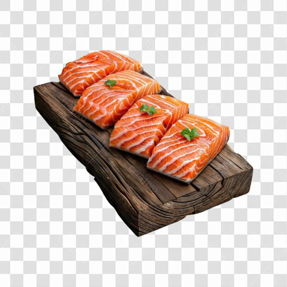 Imagem PNG Salmão em Tábua Fundo Transparente