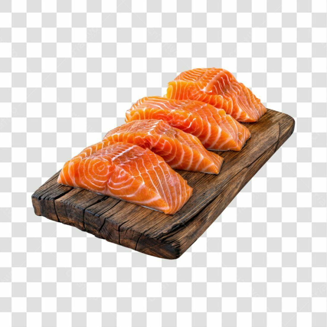 Imagem PNG Salmão Fatia Madeira Fundo Transparente