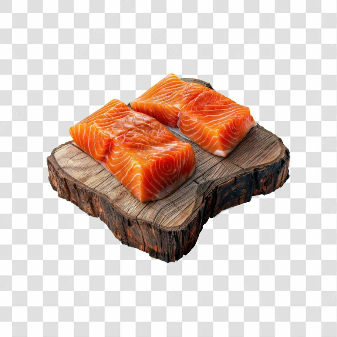 Imagem PNG Salmão Frescos Tábua Madeira Fundo Transparente