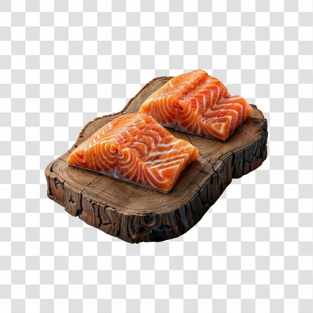 Imagem PNG Salmão Fatia Madeira Fundo Transparente
