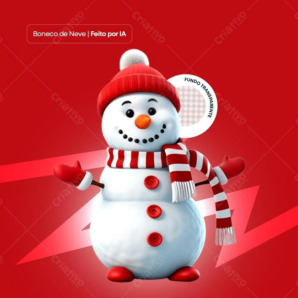 Boneco de neve natalino com chapéu e cachecol vermelho